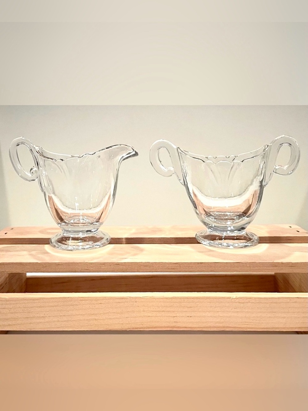 Heisey Clear Glass Petite Vintage Creamer and Open Sugar Set | EUC